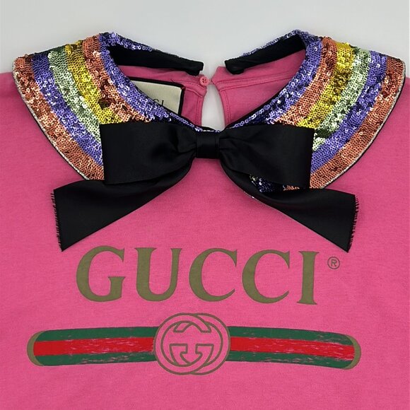 Authentic GUCCI Sequin Collar Pink T-shirt - Picture 5 of 10